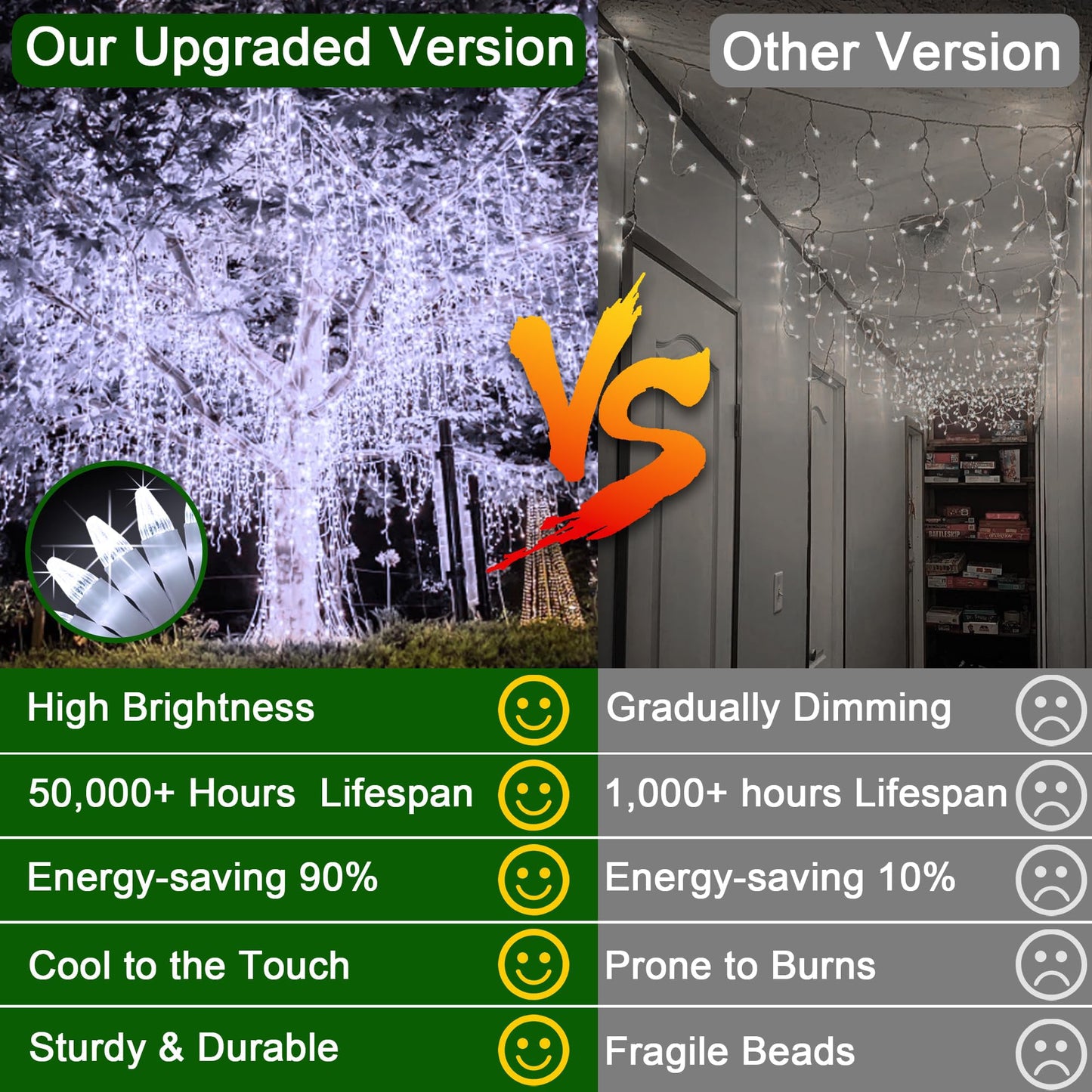 132FT 1332 LED Outdoor Christmas Lights - 296 Ice Drops, 12 Pro Modes with Timer Memory & Brightness, Waterproof Hanging Ice String Light for Holiday Wedding Garden Fence House Decor (Cool White)