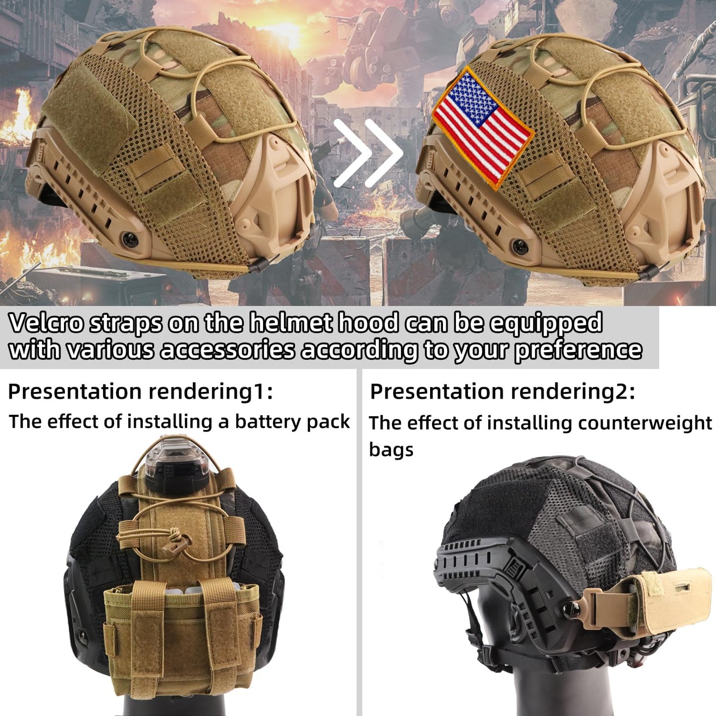 Airsoft Helmet, PJ Type Tactical Fast Helmet with Cover, Paintball Military Tactical Gear with Front NVG Mount Side Rail and Breathable Vent Holes for Cosplay Outdoor Activities