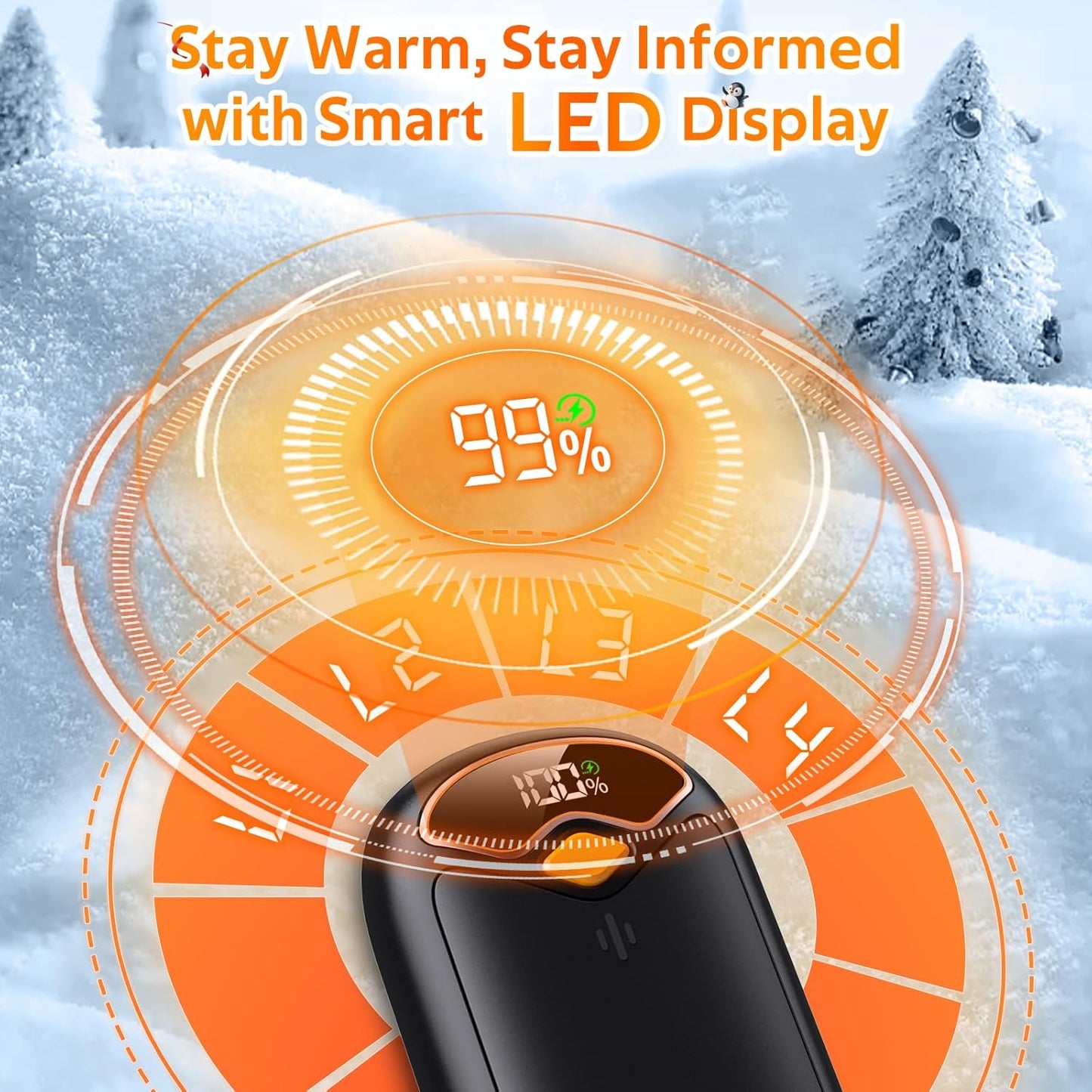 Skiennix Rechargeable Hand Warmers - 2 Pack Magnetic Electric Heater with LED Display & 4 Settings | Portable Fast Heating for Golf, Hunting, Camping Essentials
