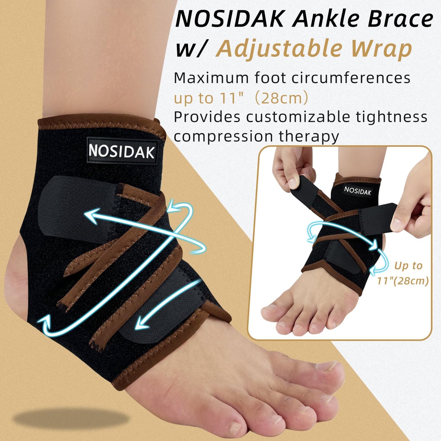 NOSIDAK Copper Ankle Brace for Sprained Ankle Wrap for Plantar Fasciitis Relief, Breathable Neoprene Ankle Support for Men Women, Foot Brace w/Arch Support for Achilles Tendonitis Relief, Heel Spur