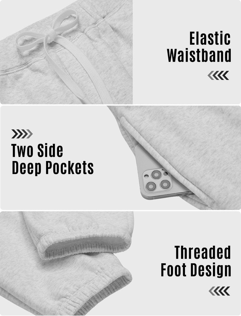 PINSPARK Grey Sweatpants Men Fleece Joggers Cuffed Warm Cotton Workout Pants for Men with Pockets
