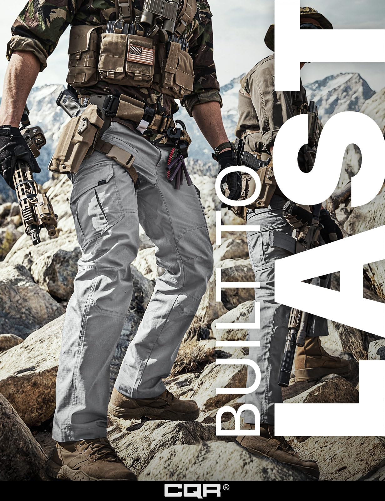 CQR Men's Tactical Pants, Water Resistant Ripstop Cargo Pants, Lightweight EDC Work Hiking Pants, Outdoor Apparel, Raider Stone, 42W x 30L