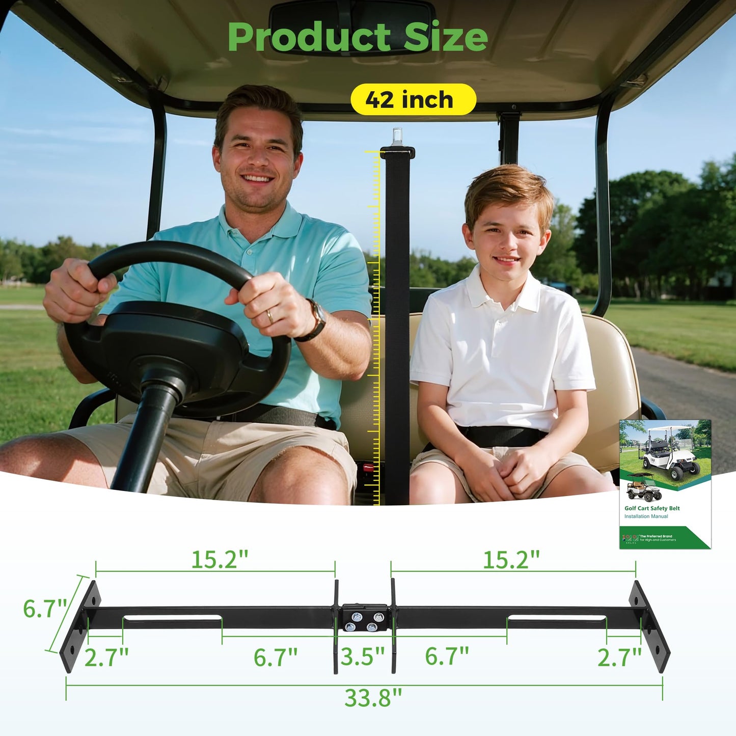 10L0L Golf Cart Seat Belts Kit, 42" Retractable Belts with Bracket for 4 Passengers (2+2) Fits EZGO TXT RXV, Yamaha, Club Car DS - Street Legal Upgrade