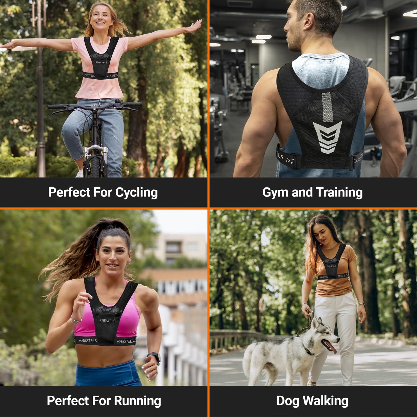 PRESTELS Running Vest Phone Holder for Men & Women, Reflective Running Chest Pack, Adjustable Breathable Vest with Multiple Pockets for Phone, Water Bottle, Keys & Essentials