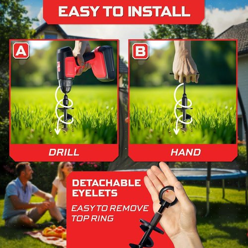 Happin® Trampoline Stakes - Heavy-Duty Ground Anchors | Galvanized Steel Spiral (4 Pack, Black)