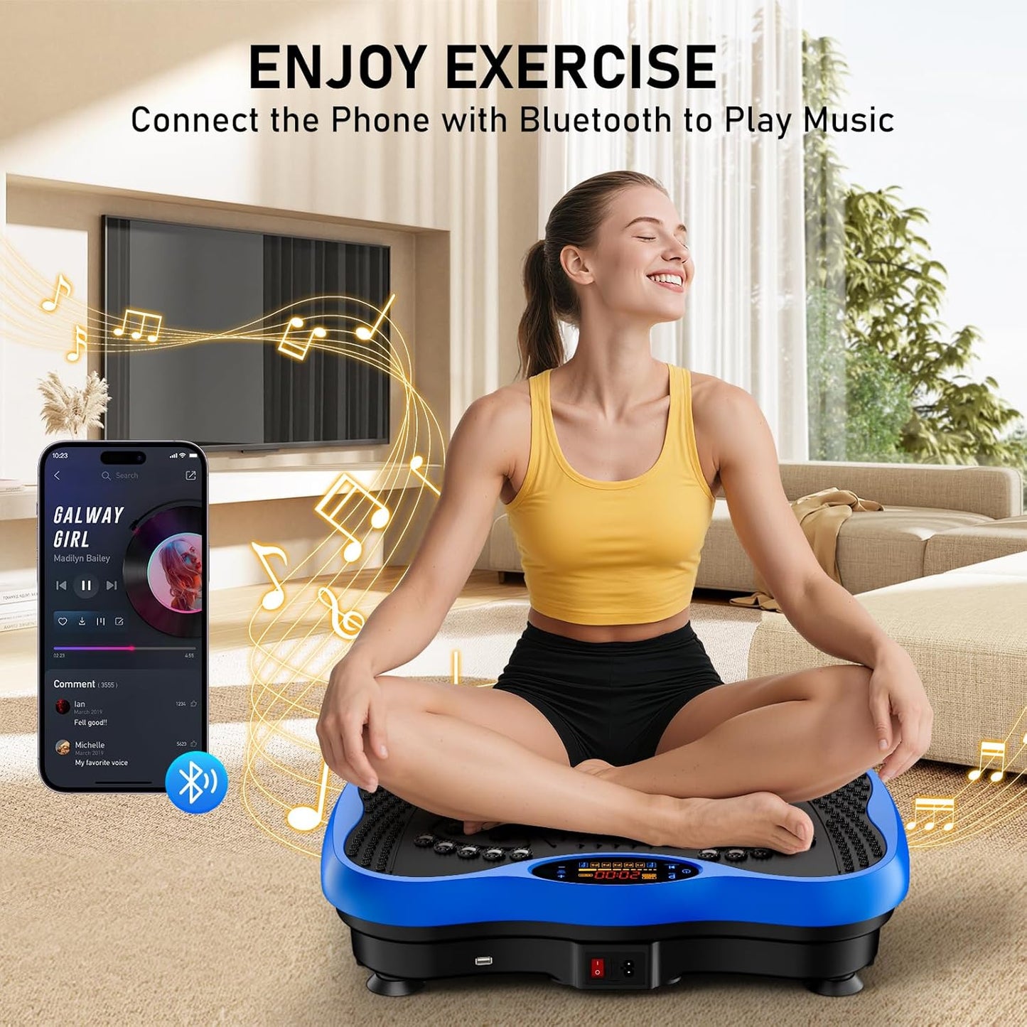 Skiennix Vibration Plate Exercise Machine - 130 Levels for Full Body Workout & Weight Loss | 450 Lbs Capacity with Resistance Bands & Bluetooth