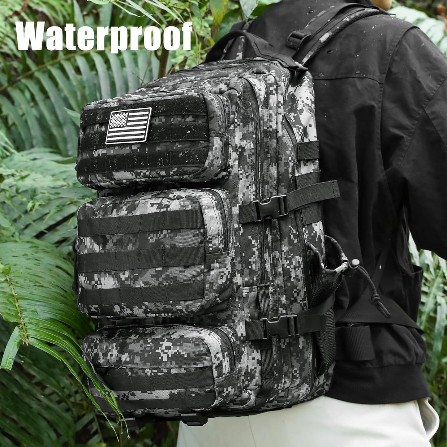 Military Tactical Backpack - 25L Molle Daypack for Men | Water-Resistant Heavy-Duty Rucksack - Black Digital Camo
