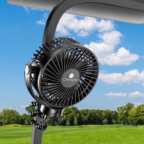 Golf Cart Fan Rechargeable, 12000mAh Battery Operated Portable Fan with 3 Speeds & Timer 360°Rotatable, Golf Palyer Essential Compatible with EZGO Club Car Yamaha Golf Accessories Gifts for Men Women