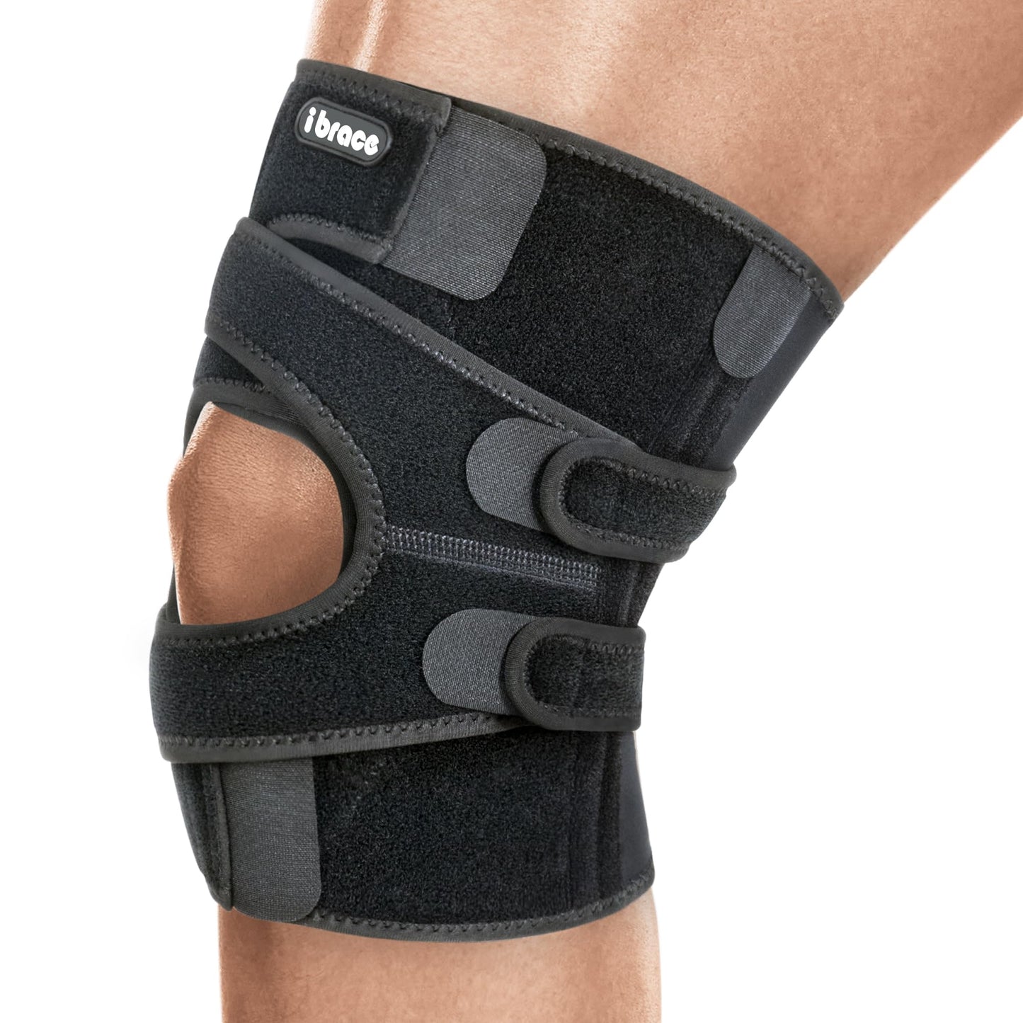 i BRACE Compression Knee Brace, Non-Slip Patella Support with Double Adjustable Straps, Suitable for Patellar Tendinitis, Arthritis, Meniscus Tear, Unisex, Black, M/L
