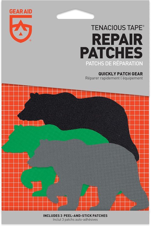 GEAR AID Tenacious Tape Repair Patches - Peel-and-Stick Nylon Patches for Jackets, Tents & Gear - Fix Rips & Tears, 3 Patches, Bear Design