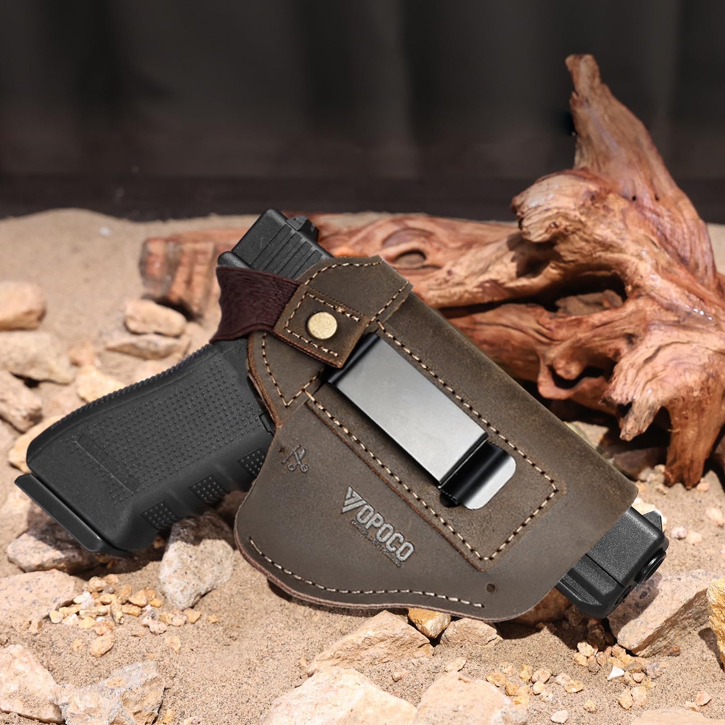 VOPOCO IWB/OWB Leather Holster, Genuine Leather Gun Holster for Glock 19/43/43X, Taurus G2/G2C/G3C, Sig P365 P320 Springfield M&P 9mm Shield, Ambidextrous Concealed Carry