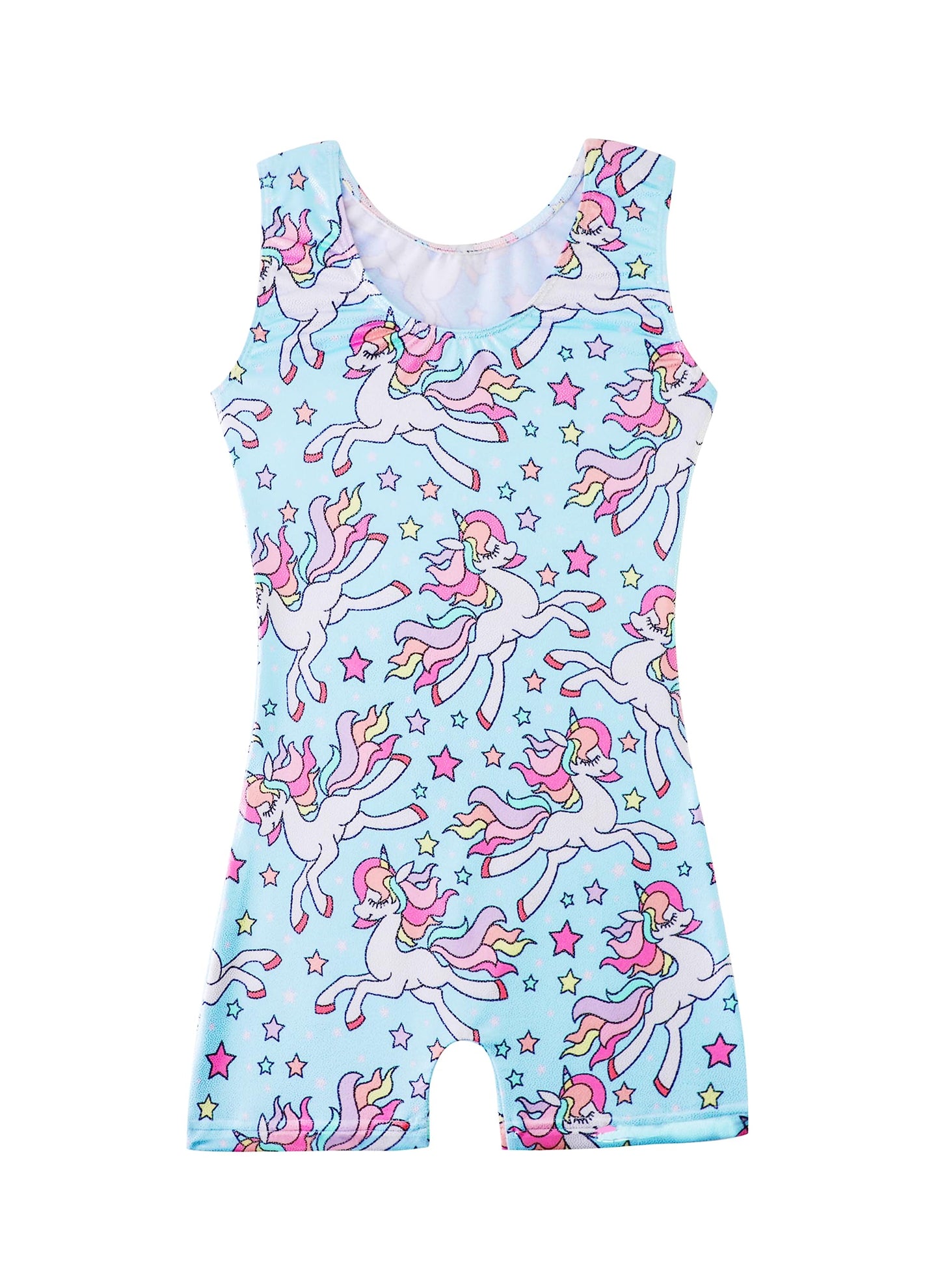 HOZIY Toddler Girls Leotards for Gymnastics Blue Unicorn Rainbow Stars Sky Aqua With Shorts Kids Leo Unitard Tumbling Outfits Biketard Leotardos Para Gimnasia Ninas Preschool