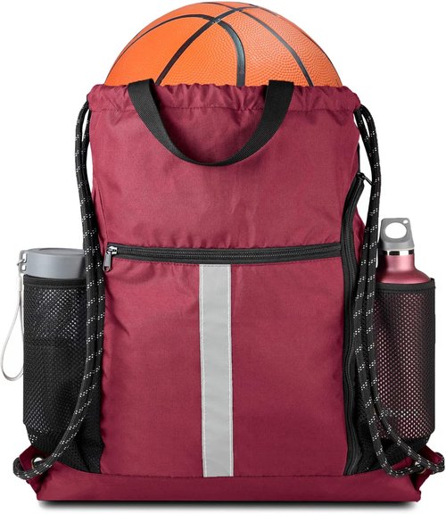 BeeGreen Gym Sack - Heavy Duty Drawstring Bag with Shoe Compartment & 2 Water Bottle Holders | Unisex