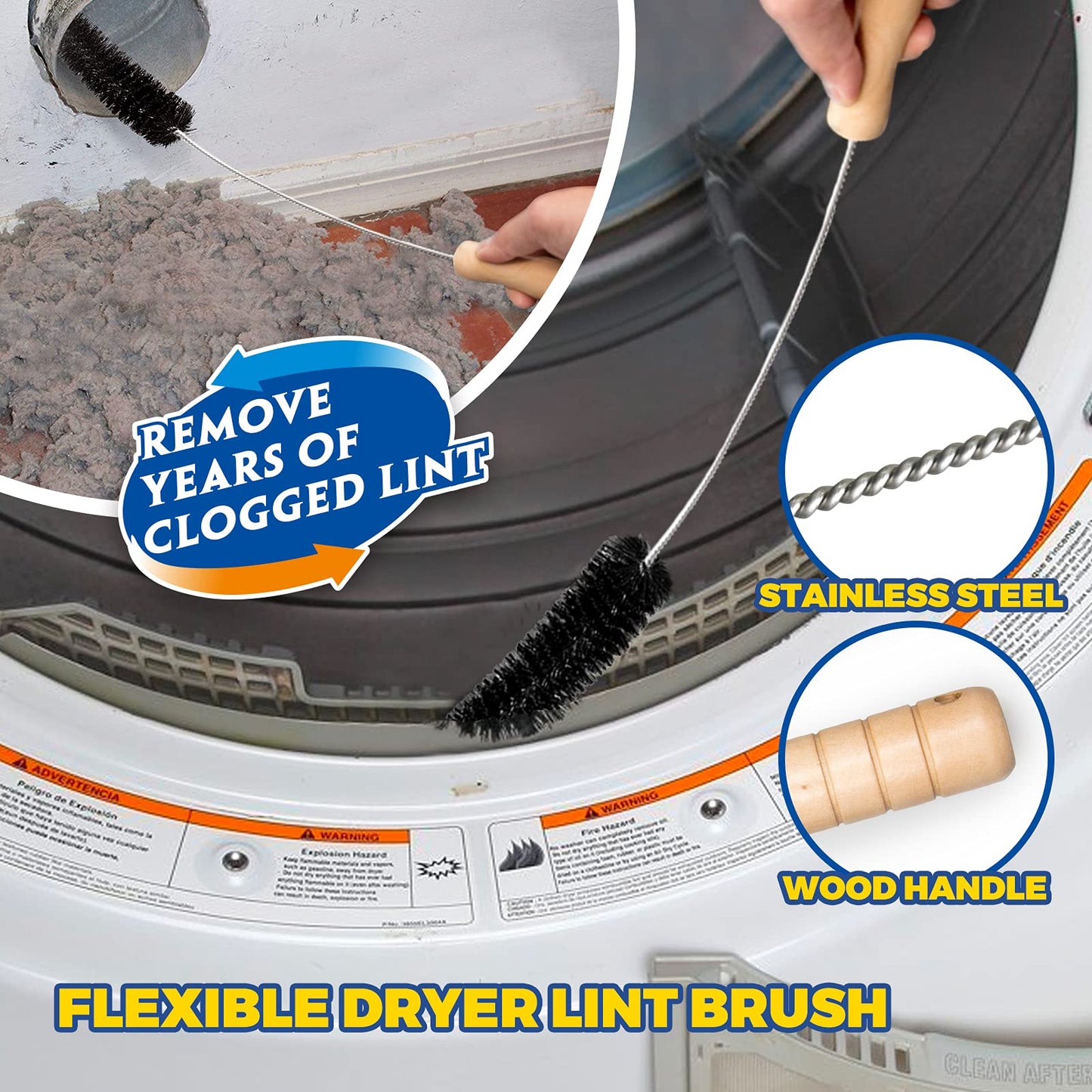 Holikme 2 Pieces Dryer Vent Cleaner Kit, Dryer Lint Vacuum Attachment and Flexible Dryer Lint Brush, Lint Remover, Dryer Vent Vacuum Hose Replacement Parts, Blue