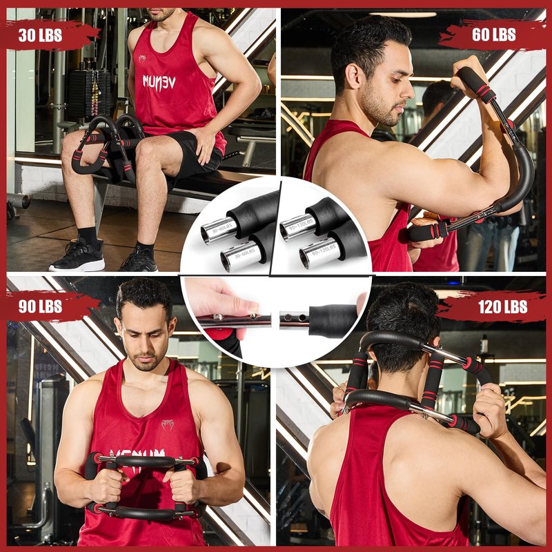 Twister Arm Trainer, 30-120 lbs Adjustable Twister Arm Chest Exerciser with 4 Spring & Poster for Men & Women, Detachable Power Twister Home Fitness Equipment for Enhancing Upper Body Muscle -Red