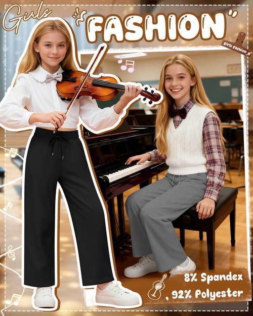 LessonZoo 3 Pack Girls' Sweatpants Fleece Lined Wide Leg Drawstring Casual Kids Open Bottom Pants with Pockets Teen Girl(Navy Blue, Heather Gray, Black,11-12 Years)