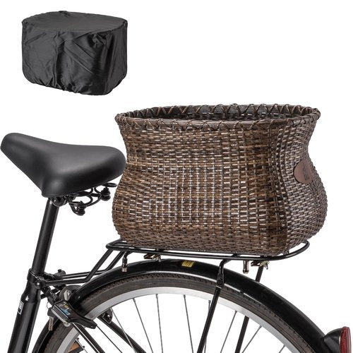 Bike Basket Rear, Handmade Rattan Bicycle Baskets with Waterproof Cover, Cruiser Bike Baskets for Women’, Retro Style Bike Baskets for Adult Bikes and Ebike