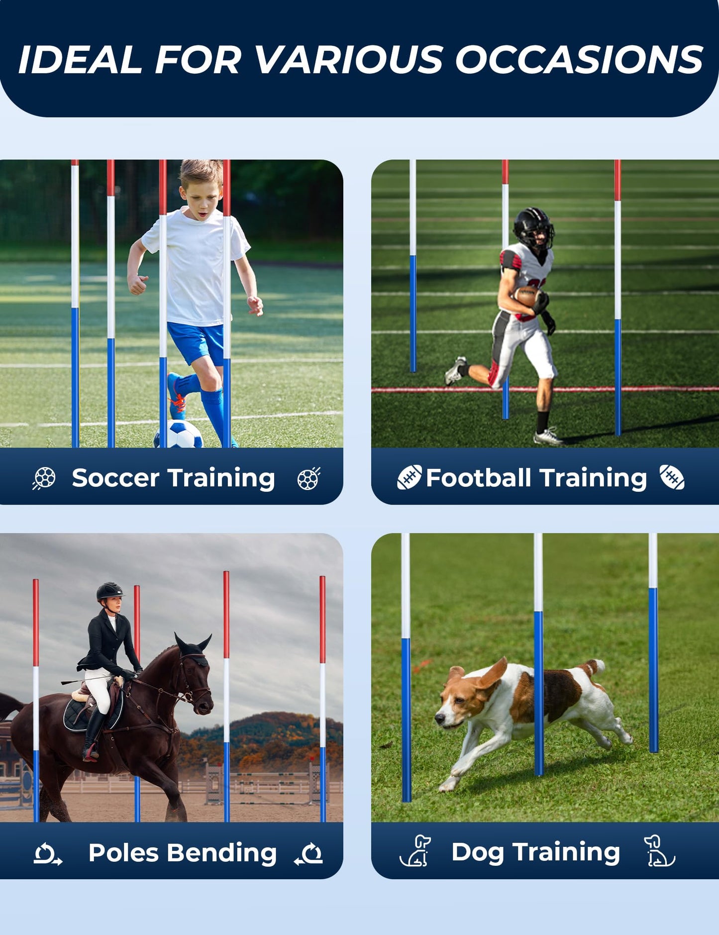 inoreal 6 Pcs 6FT Pole Bending Poles for Horses, Adjustable Equestrian Sports Training Equipment for Horses, Agility Poles for Horses, Soccer, Football, Dog