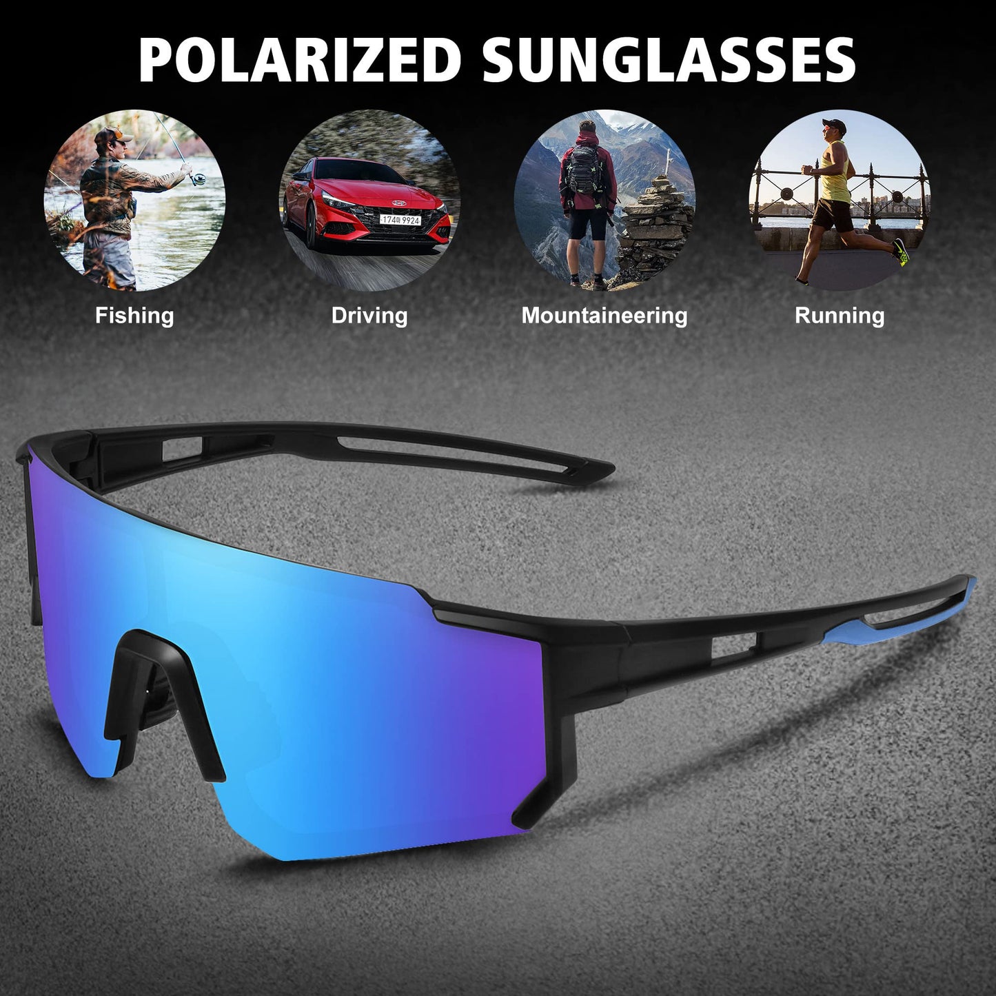 STORYCOAST Polarized Sports Sunglasses for Men Women,Bike Glasses Cycling Mountain Bike Sunglasses UV400 Protection Black-Blue