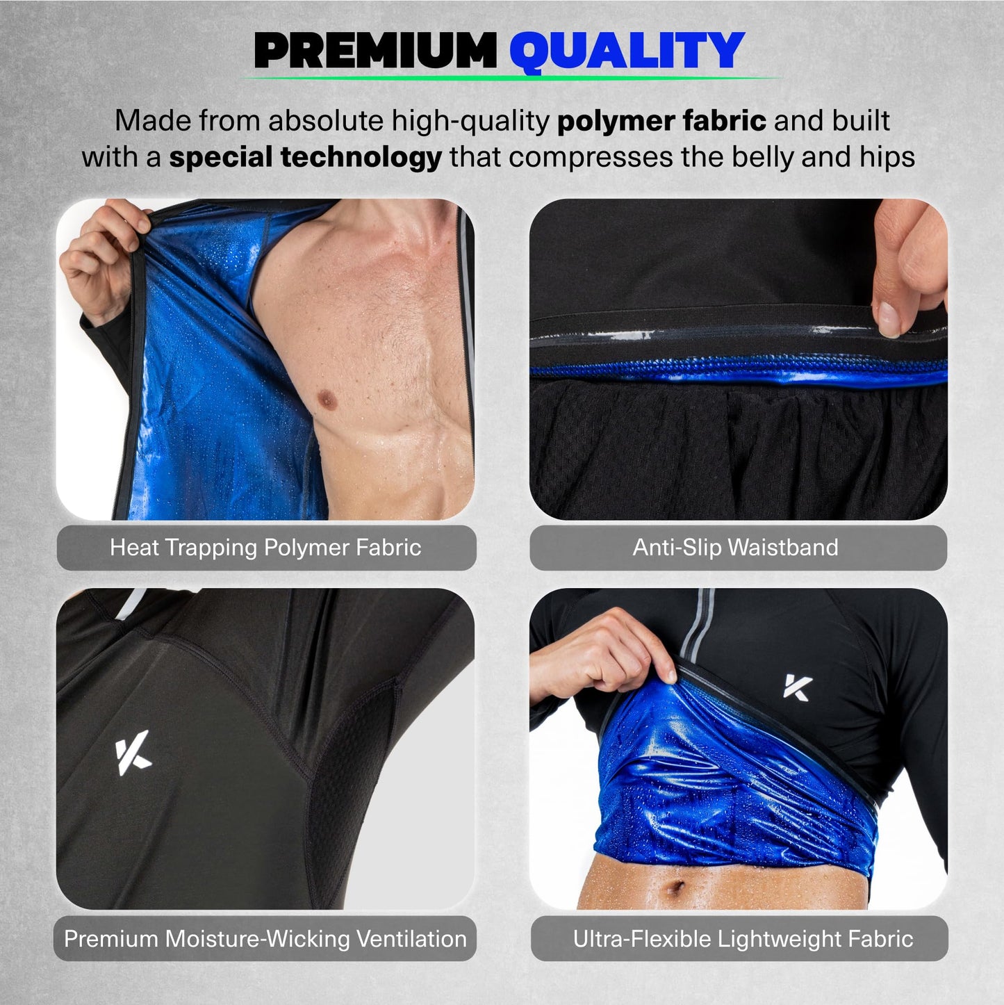 Kewlioo Pro Men's Heat Trapping Jacket - Zip Up Sauna Suit For Men, Sauna Long Sleeve Sauna Shirt for Gym, Workouts
