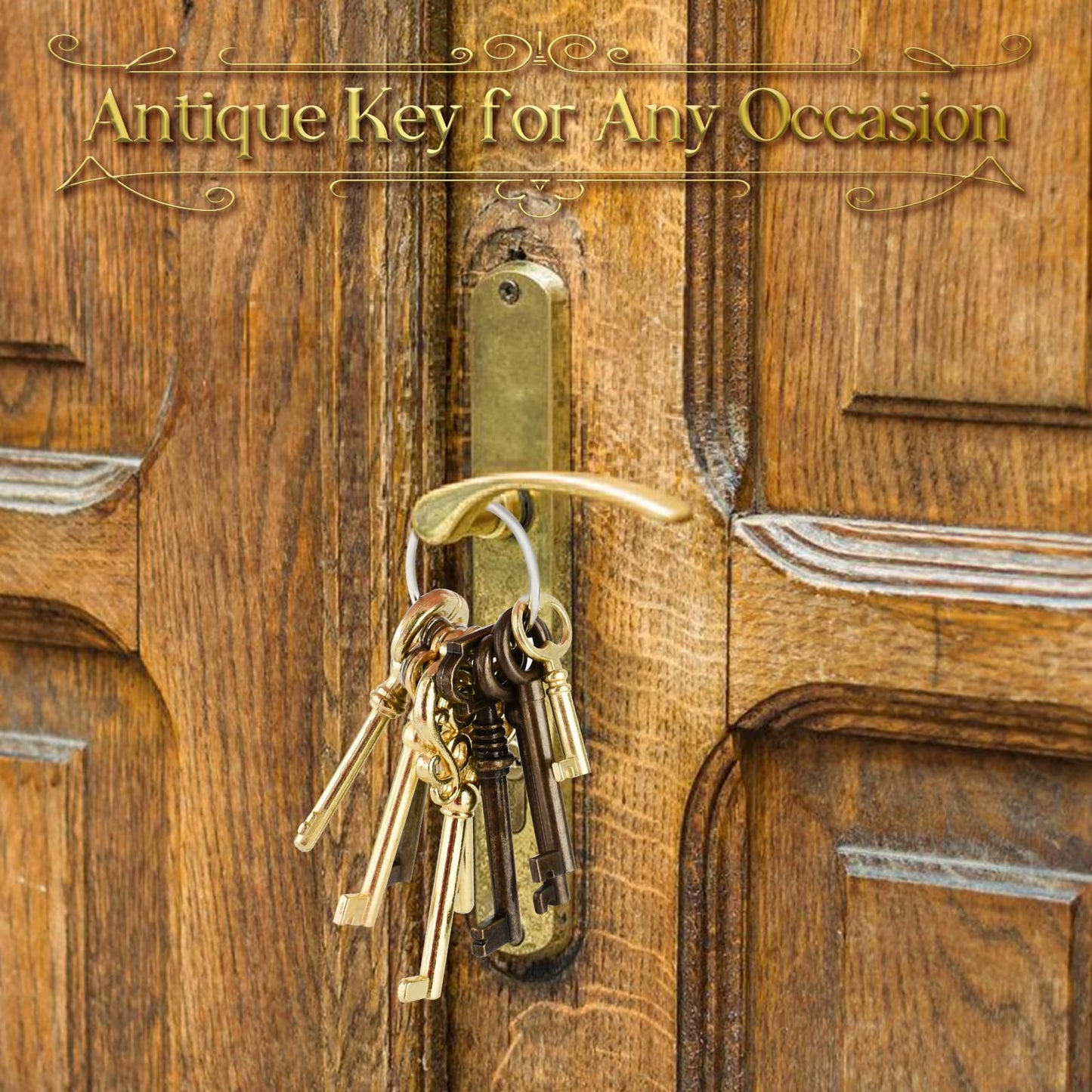 10PCS Skeleton Key Set Reproduction for Antique Furniture, Universal Barrel Key Replacement, Antique Brass Skeleton Keys for Dresser Drawers, Vintage Clocks,Cupboards, Desk Drawer Lock