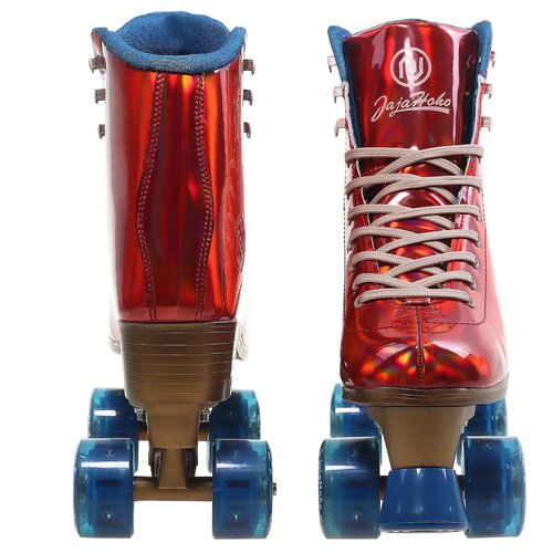 JajaHoho Roller Skates for Women, Holographic High Top Classic Rollerskates, Shiny Double-Row Blue Four Wheels Quad Skates for Girls Indoor & Outdoor (Red, Size 10)