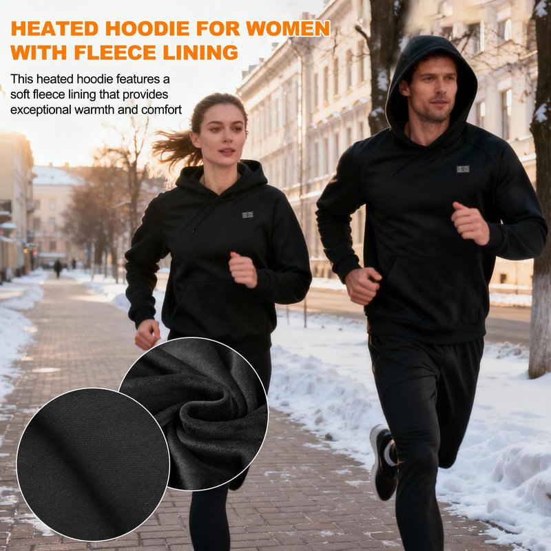 Moteoza Heated Hoodie for Women Men with Fleece Lining 7.4V 16000mAh Battery Heated Pullover Hooded Heated Sweatshirt (Black L)
