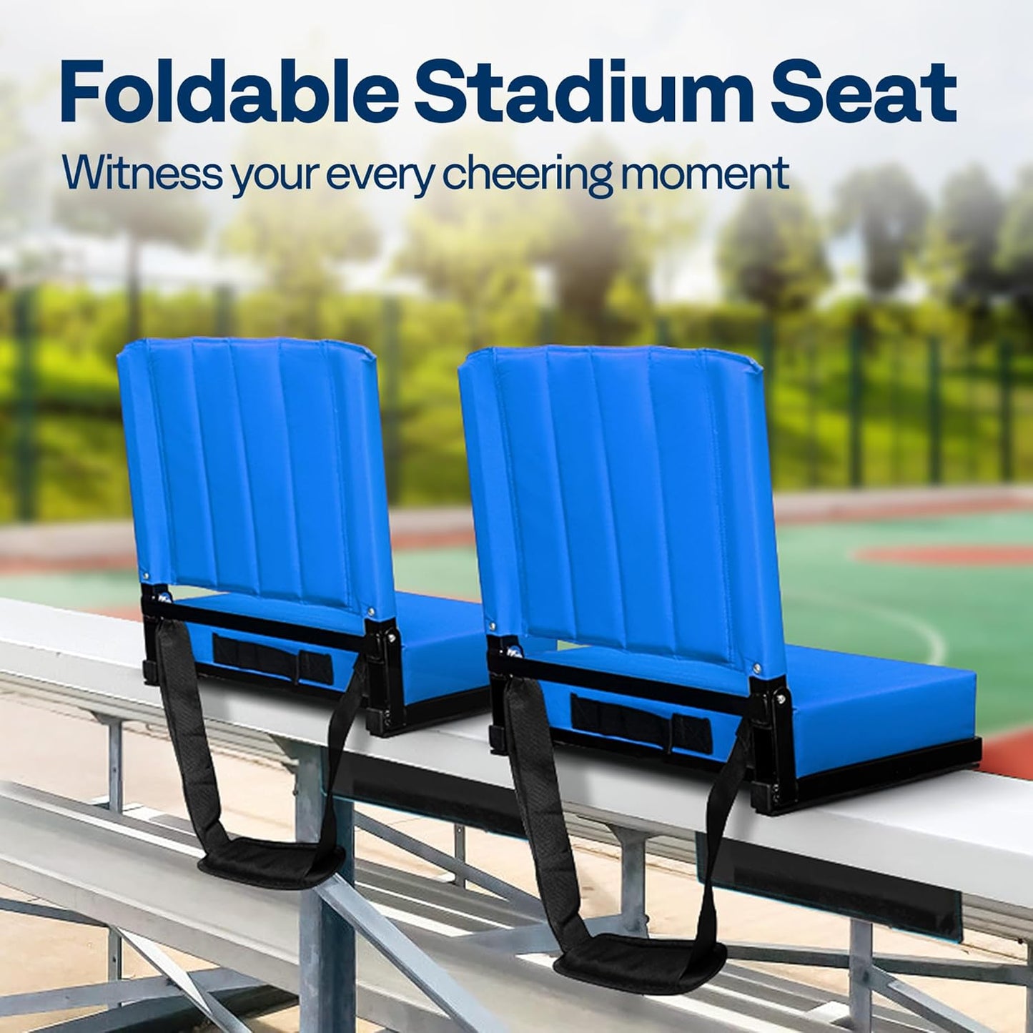 VIVOHOME Stadium Seats - Portable Bleacher Chairs with Back Support & Cup Holder | 2-Pack, Blue