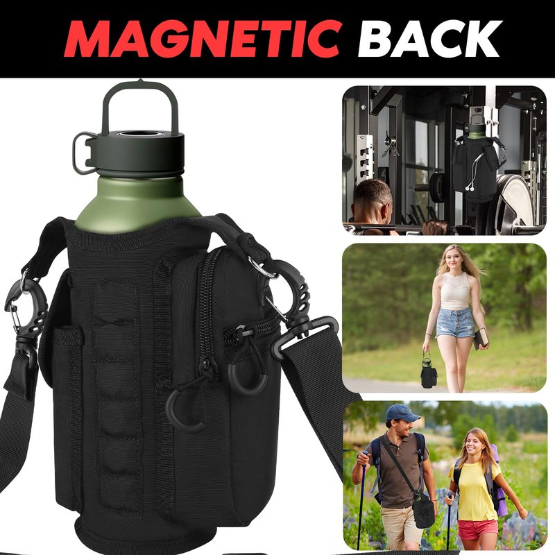 flipfit Magnetic Bag Water Bottle Holder for Gym Bag- 6Pcs High Strength Magnets, Phone Pouch & Adjustable Strap, Fits For Gym, Hiking, Running,Camping,Traveling(Black)