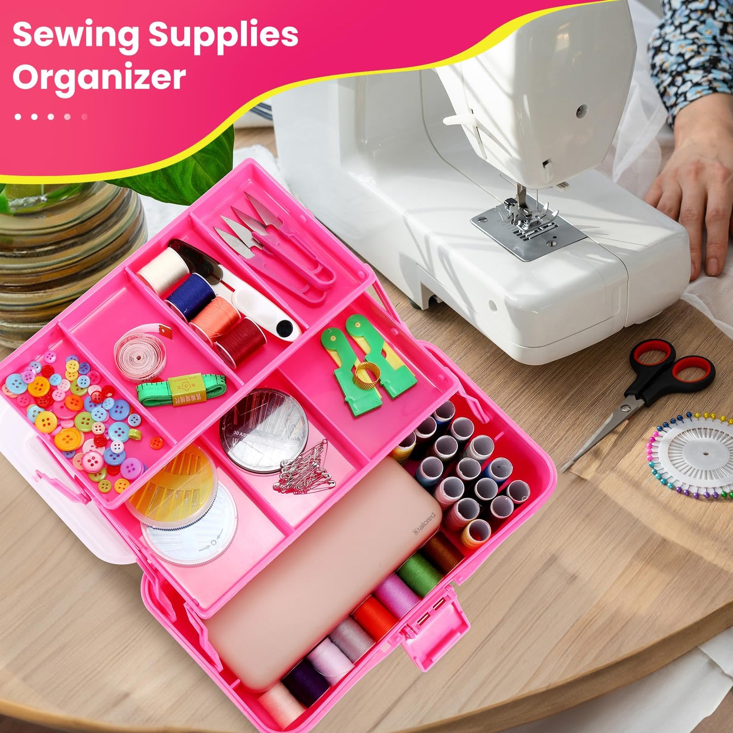 SMMYMGF 3-Layer Tackle Box Organizer, Storage Tool Box,Art & Crafts Case,Sewing Supplies Organizer,Fishing Tackle(pink)
