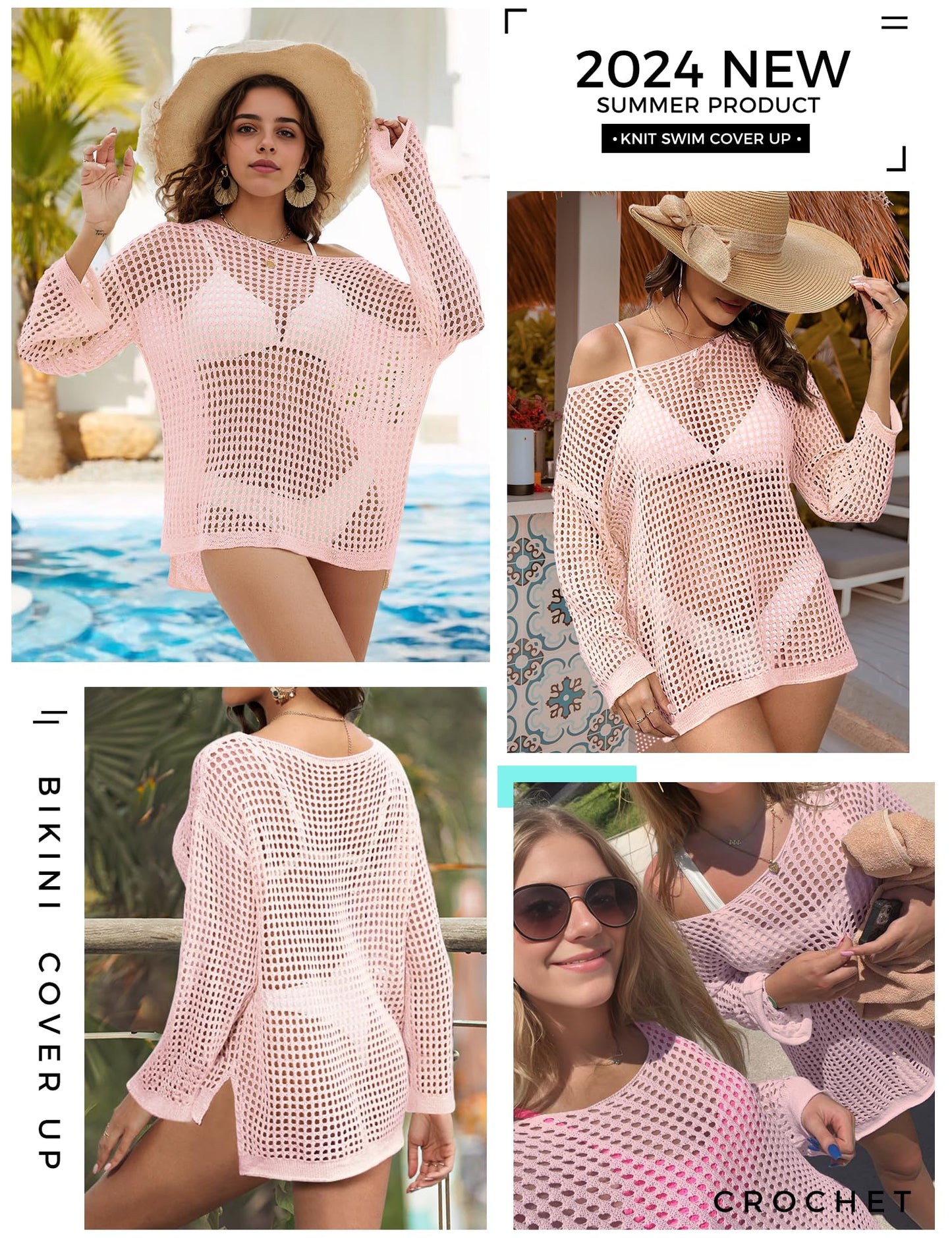 Buauty Swimsuit Cover Up for Women, Crochet Boat Neck Off Shoulder Beach Bikini Cover Up Dress, Summer Vacation, S-XL