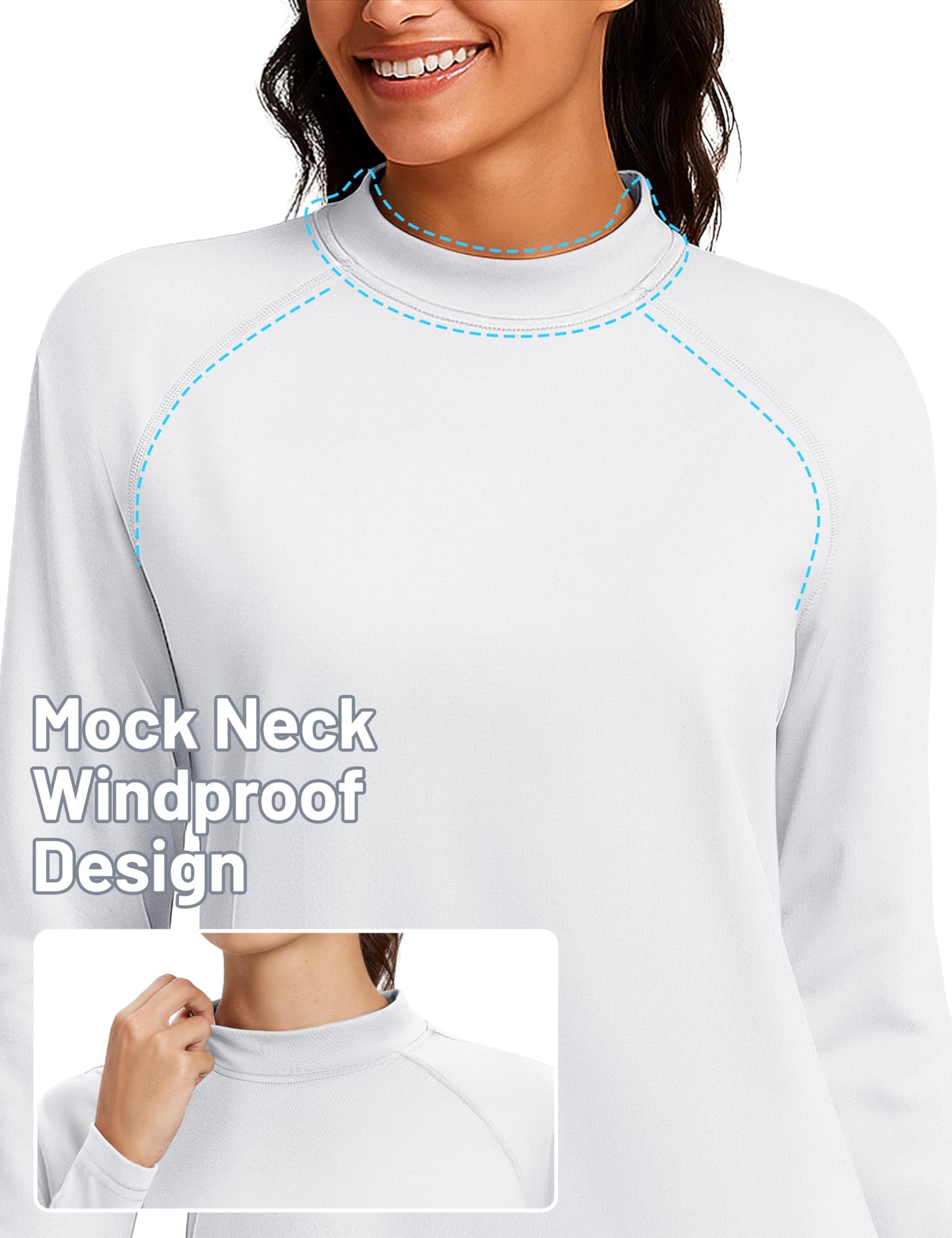 TACVASEN Mock Neck Tops for Women Fleece Lined Thermal Shirt Long Sleeve Workout Running Base Layer Casual Cold Weather Gear White,M