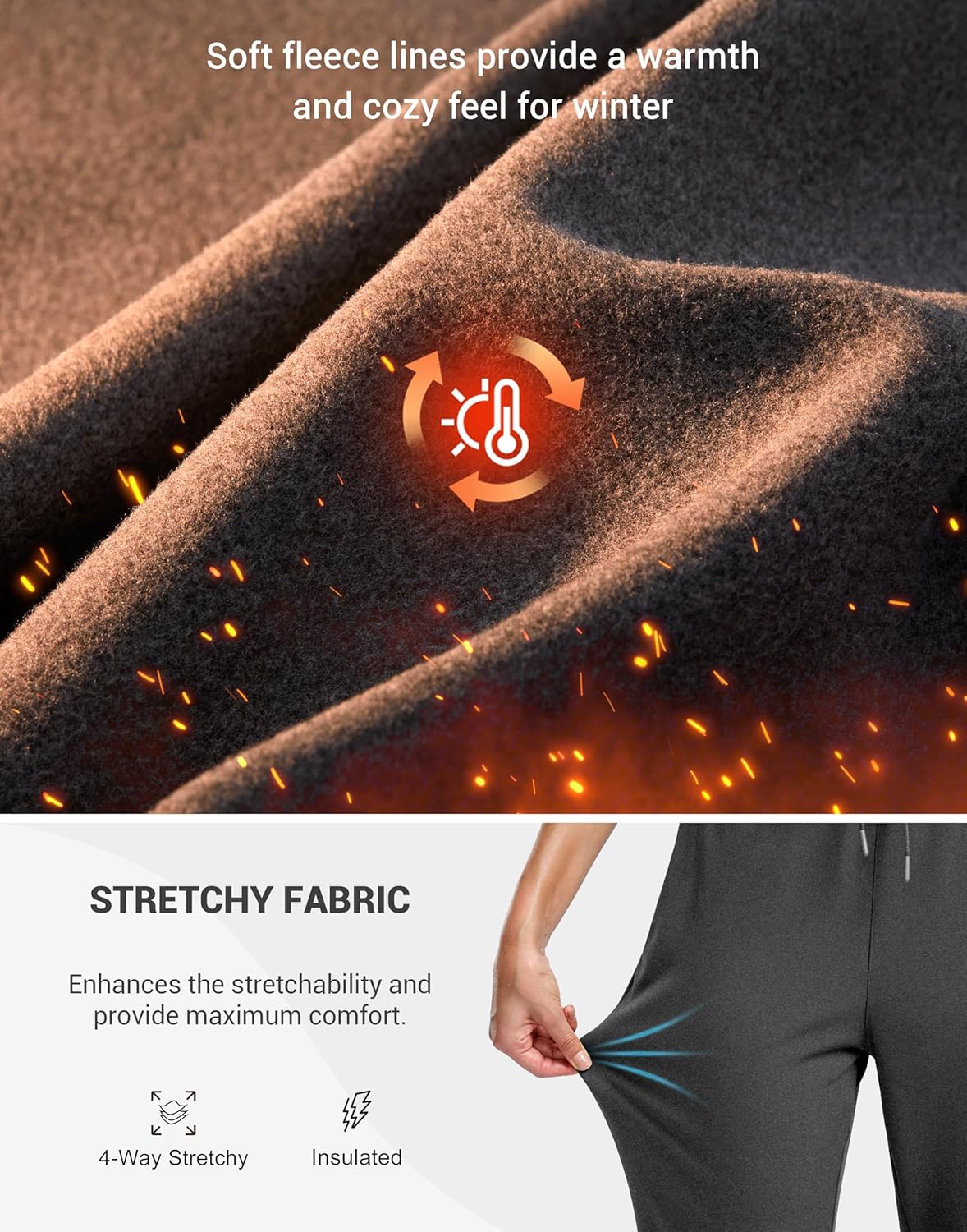 SANTINY Women's Thermal Fleece-Lined Joggers - Waterproof Sweatpants with Pockets for Winter Hiking