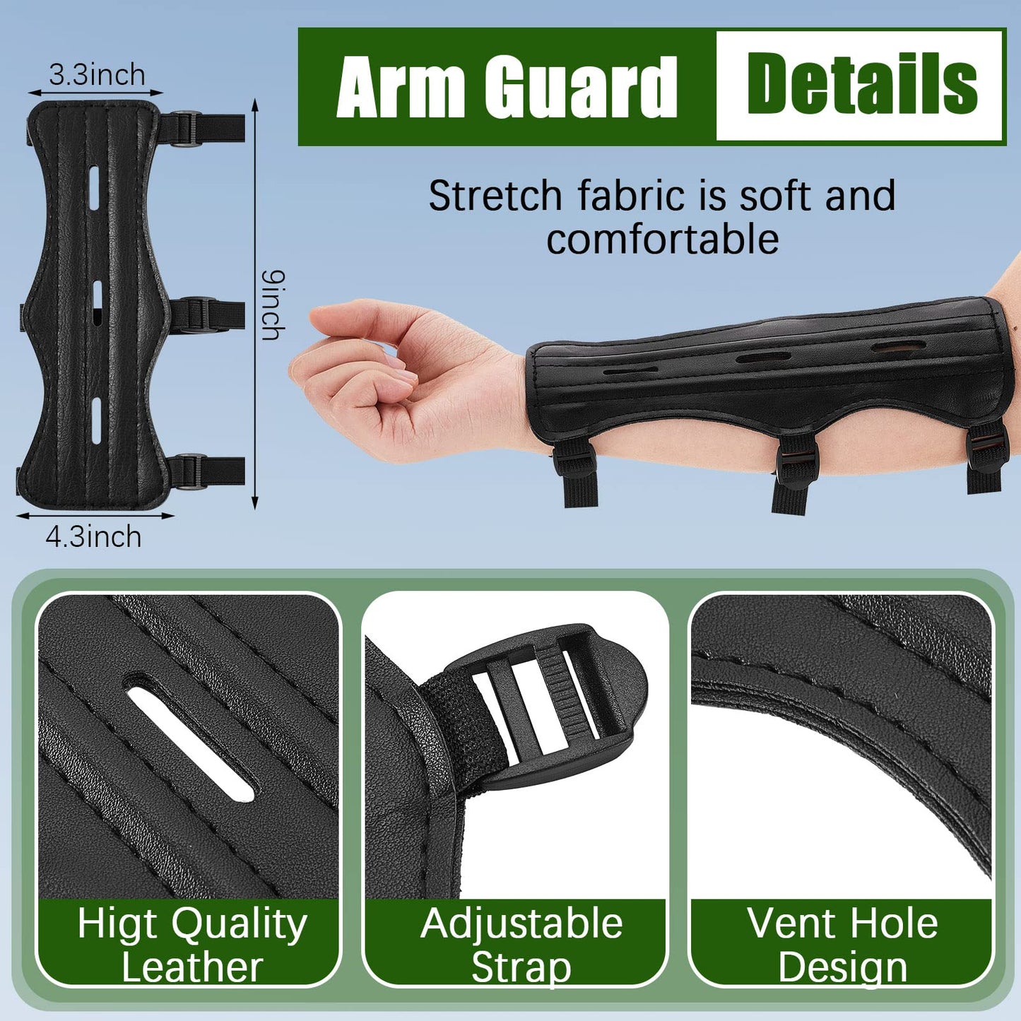 3 Pcs Archery Accessories Including Protective Archery Arm Guard Leather Padded Three Finger Hunting Gloves Back Arrow Quiver Hip Arrows Bag for Men Women Youth Adults Beginners Hunting Shooting