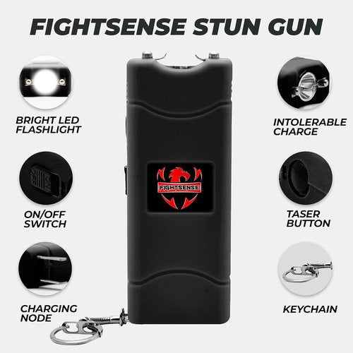 FIGHTSENSE Super Heavy Duty Stun Gun - Rechargeable Self-Defense Device with Flashlight & Nylon Holster