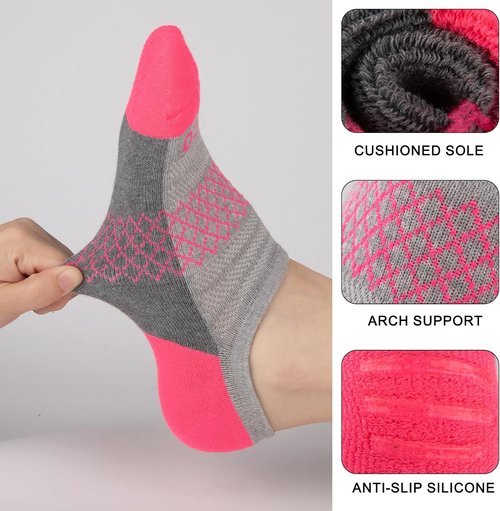 Eallco No Show Socks for Women - Cushioned Low Cut Non-Slip Athletic Ankle Socks | 6 Pairs