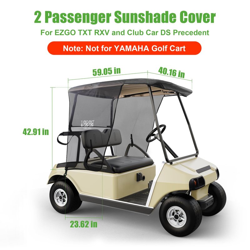 10L0L Golf Cart Sun Shade Cover for Club Car DS Precedent and EZGO TXT RXV, UV Heat Resistant Sunshade Curtain