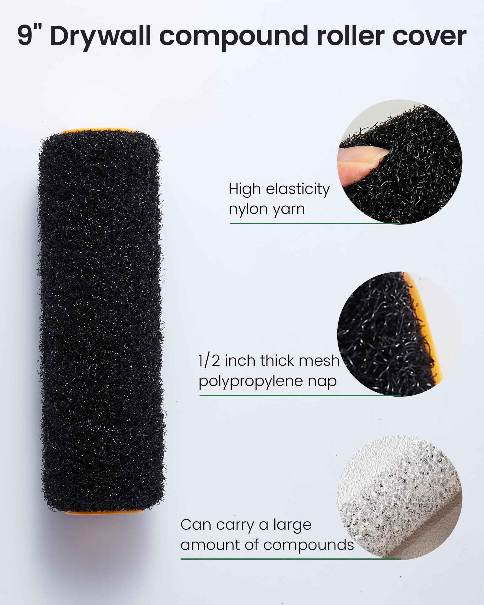 Voomey 9 Inch Drywall Compound Roller Cover with 1 Pcs Paint Roller Frame, Drywall Texture Brush, Suitable for Covering Wall and Ceiling Surfaces