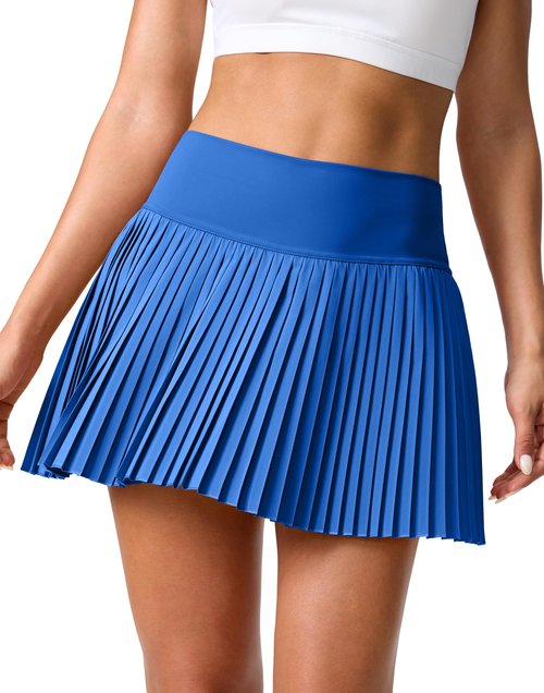 SANTINY Pleated Tennis Skirt for Women with Pockets Shorts Women's High Waisted Lightweight Athletic Golf Skorts Skirts for Casual(Bright Blue_S)