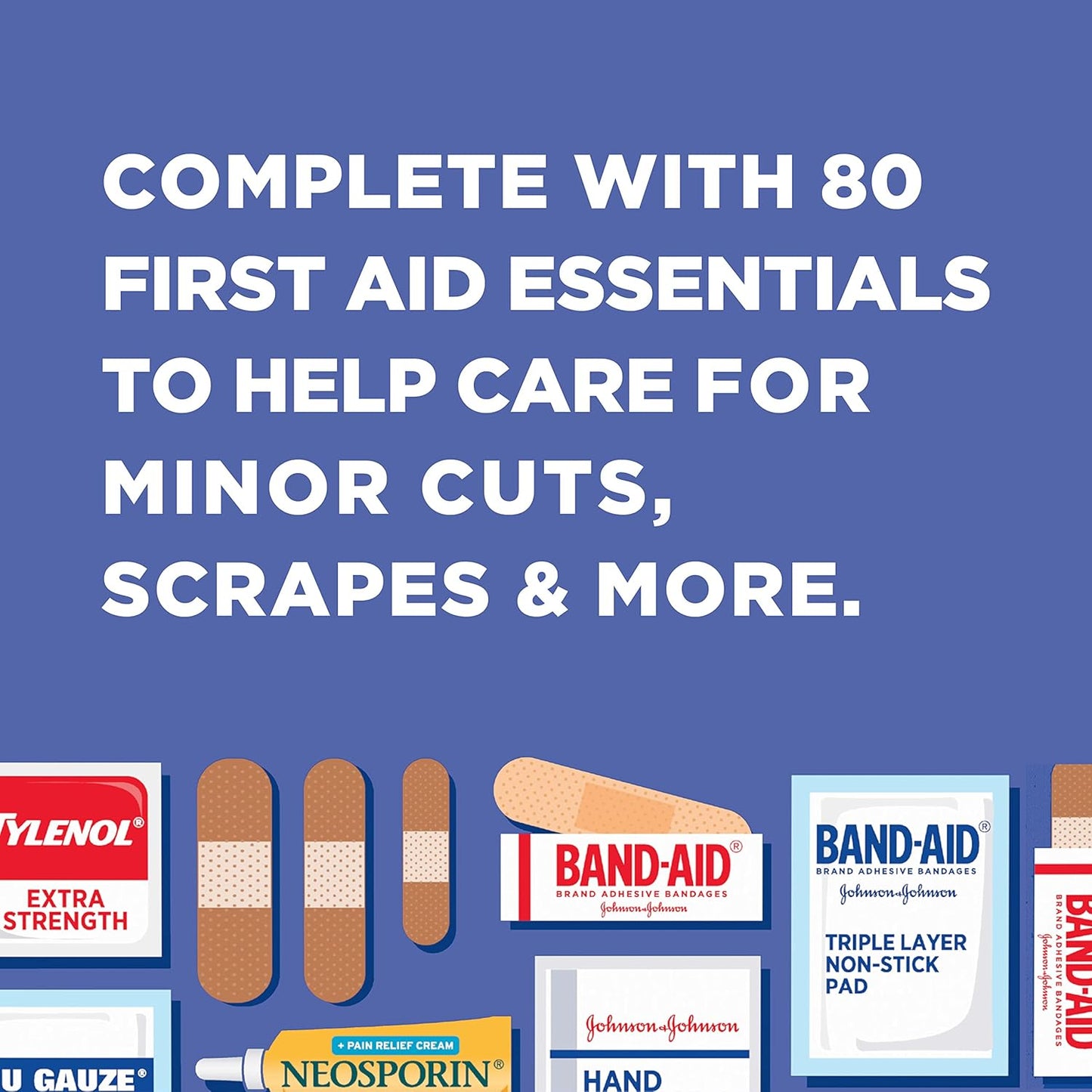 BAND-AID Brand Portable Emergency First Aid Kit - 80 Pieces for Home, Travel & Outdoor Use