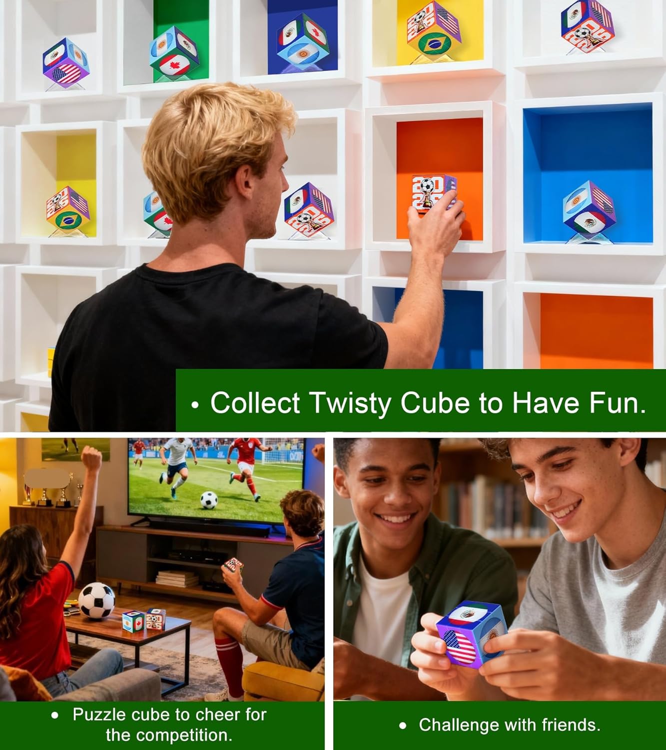 World Soccer Cup 2026 Themed 3x3 Cube Puzzle - Fun Brain Teaser for Sports Fans & Decor