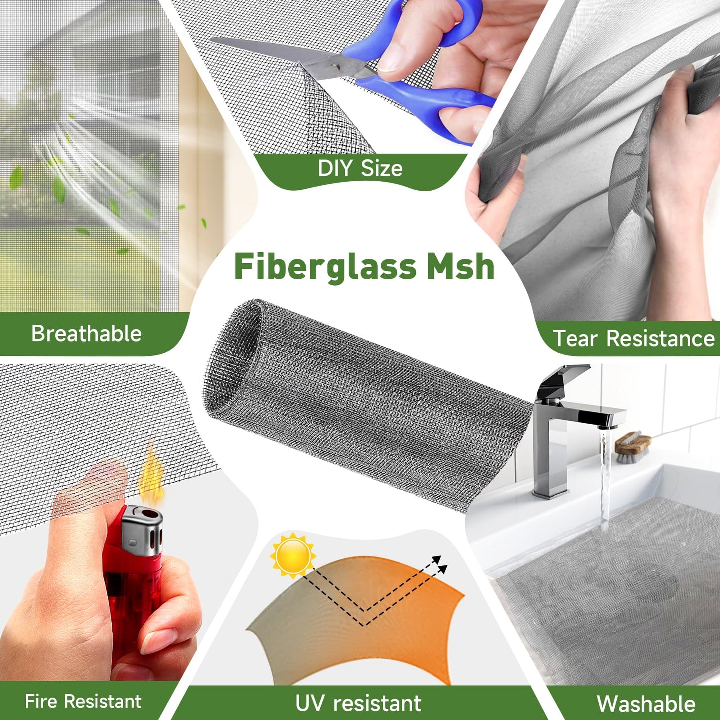 HOFUDON Window Screen Adjustable Magnetic Window Screen Replacement Max 39” x 59”, DIY Fiberglass Mesh Window Screens for House Windows White Frame Grey Mesh