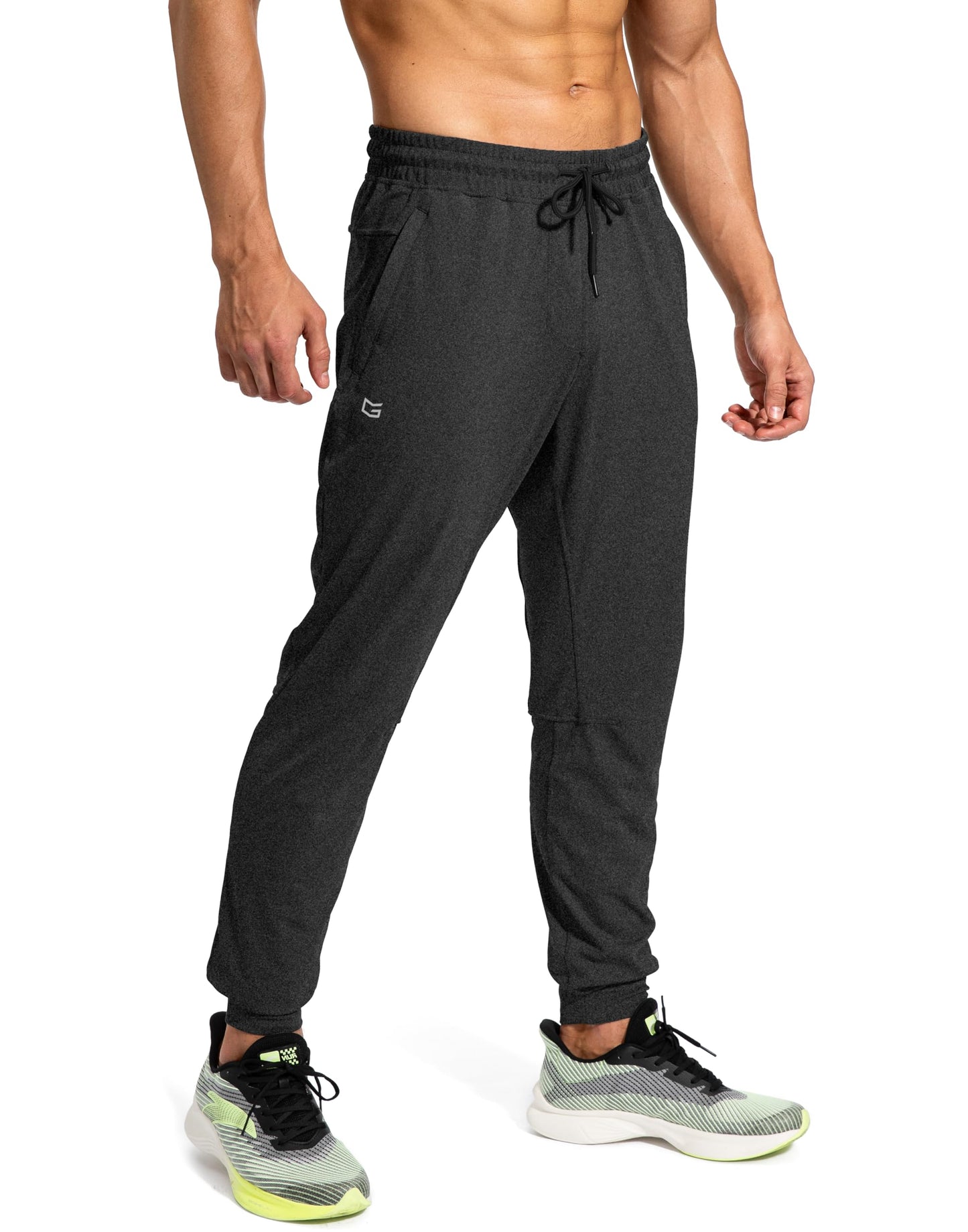 G Gradual Men's Sweatpants with Zipper Pockets Athletic Pants Traning Track Pants Joggers for Men Soccer, Running, Workout(Heathered Black,L)