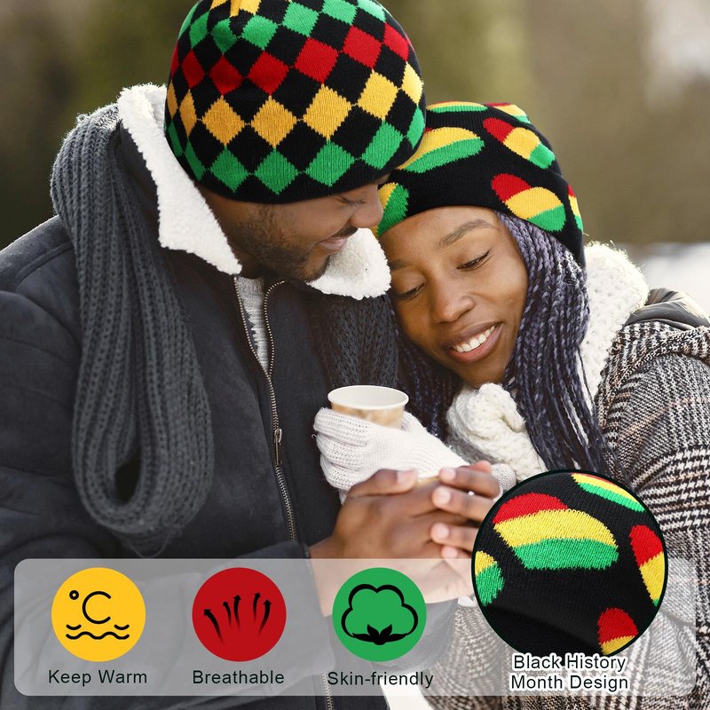 Mepase 4 Pcs Black History Month Beanie Hat for Men Women Knit Casual Classic Warm Hats Winter Cap for African Black History Month American