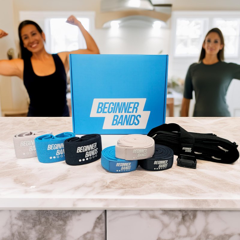 Beginner Bands Set of 6 by Justin Agustin – Specifically Designed for Total Beginners – Gentle Exercise Bands for Seniors & Limited Mobility – Soft Fabric – Home Gym Equipment. Incl. Door Kit & Bag