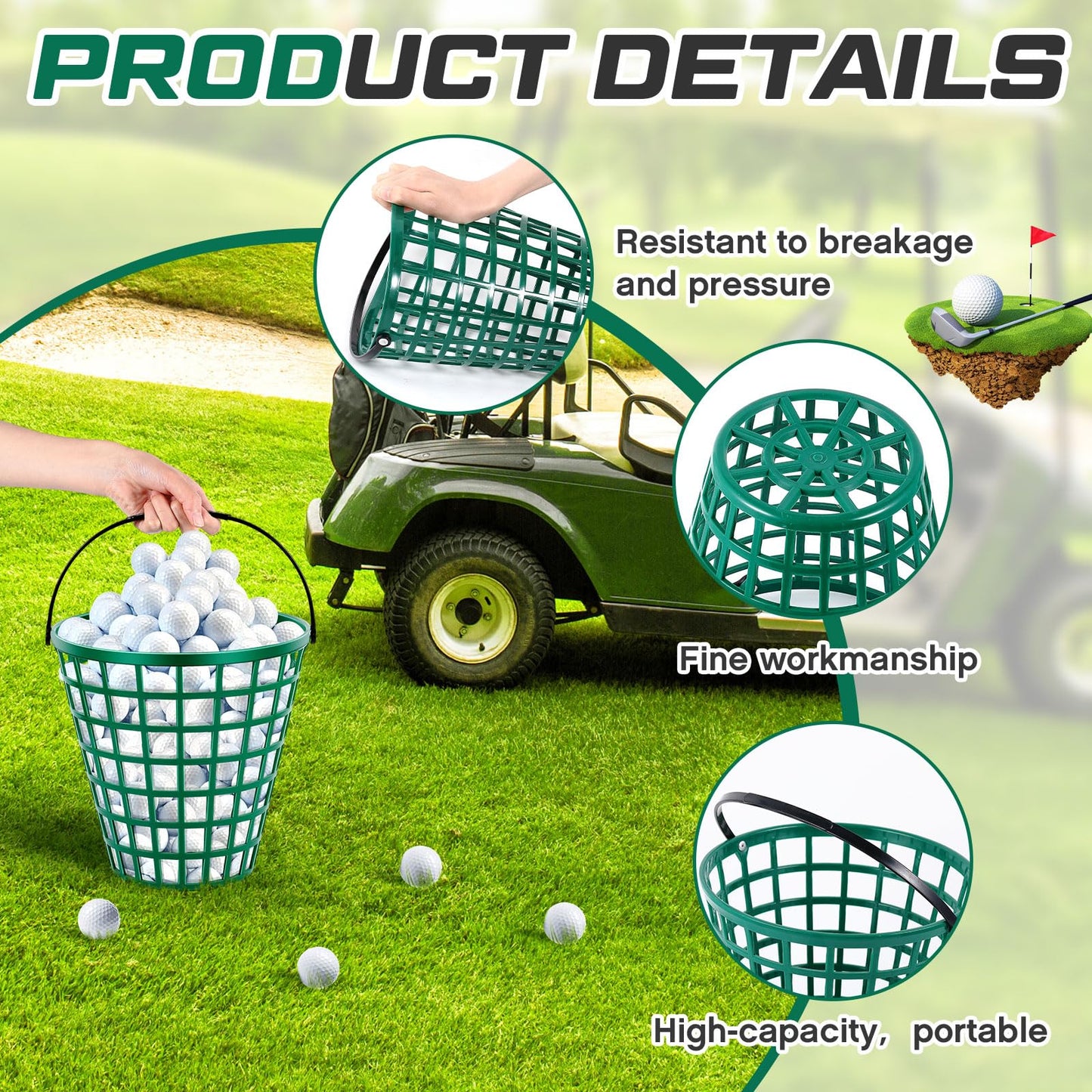 Halloscume 2 Pcs Golf Ball Basket, Can Hold 100 Balls Golf Container with Handle Holder Contain Stadium Accessories Storage Bucket for Storage Accessories(10 x 10 inch)