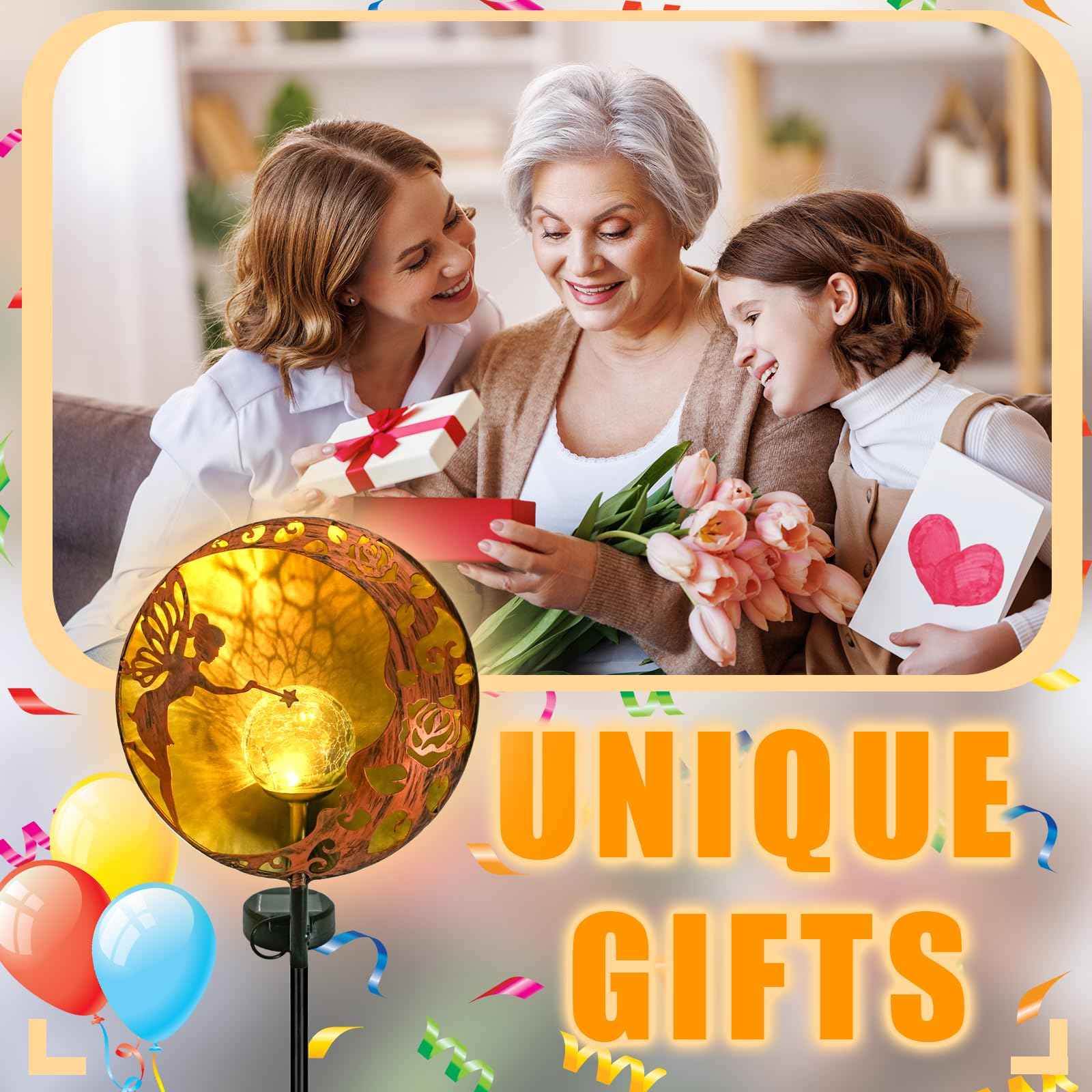 Fairy Solar Garden Light, Decorative Outdoor Statue, Moon Star Stake, Metal Sculpture for Yard, Lawn, Patio, Pathway, Housewarming, Birthday Gift for Mom, Grandma, Women (Fairy, 1)