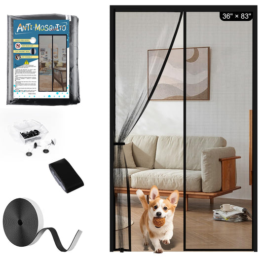 YOUBST Magnetic Screen Door Mesh Keeps Bugs Out: Door Screen Magnetic Closure 36" x 83" Fits Door Size 34" x 82" - Magnetic Door Curtain Heavy Duty Fiber Fabric Washable - Hands Free Entry