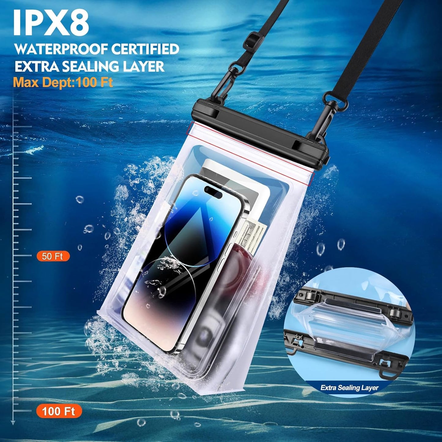 PEDVSTY Waterproof Phone Pouch - Large Dry Bag with Sealing Strip for iPhone 17/16/15/14 Pro Max & Galaxy S25/S24/S23/S22 | Floating Design for Beach & Water Park - White