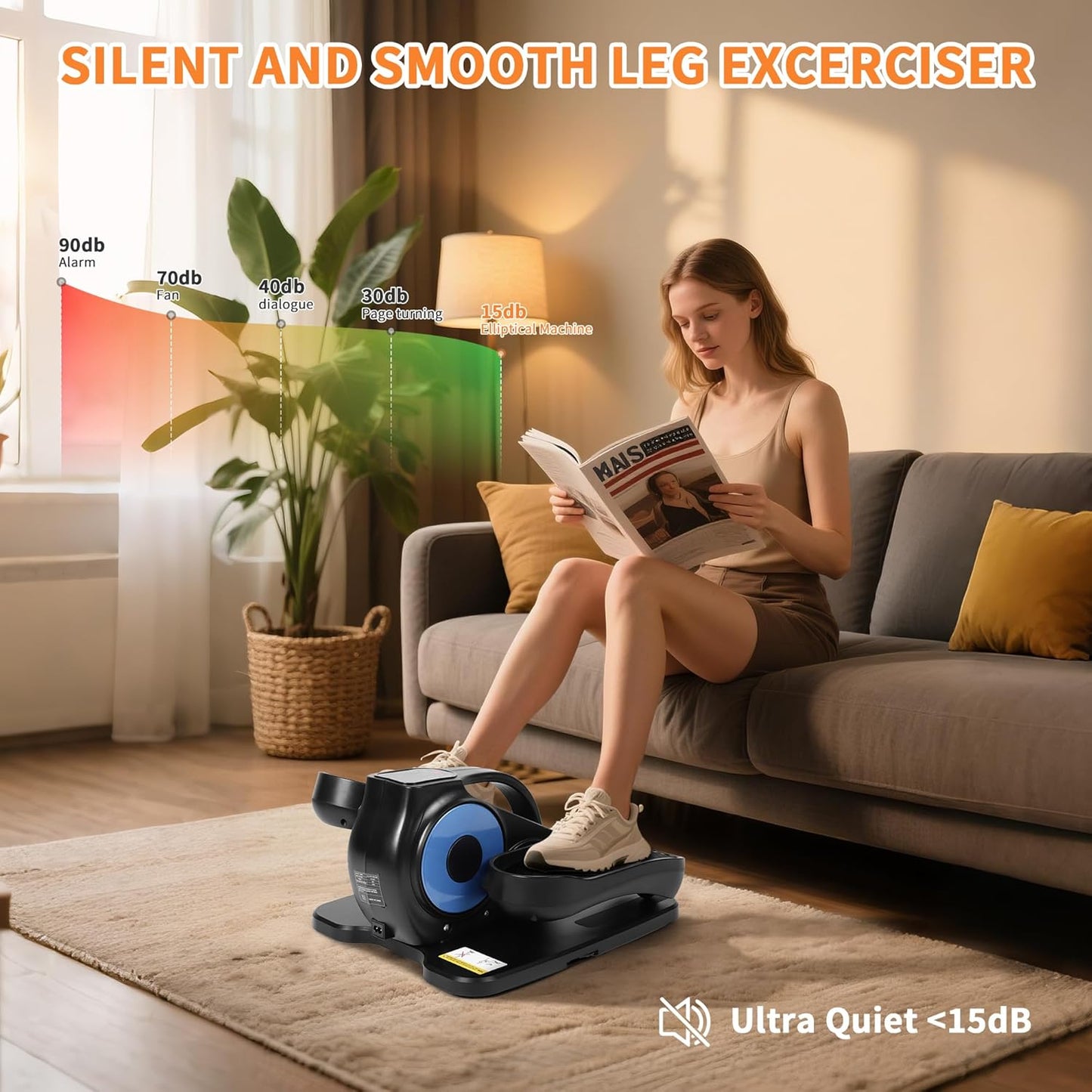Under Desk Elliptical Machine by As Seen on TV - Portable Leg Exerciser with 12 Speeds & Modes | Ideal for Seniors